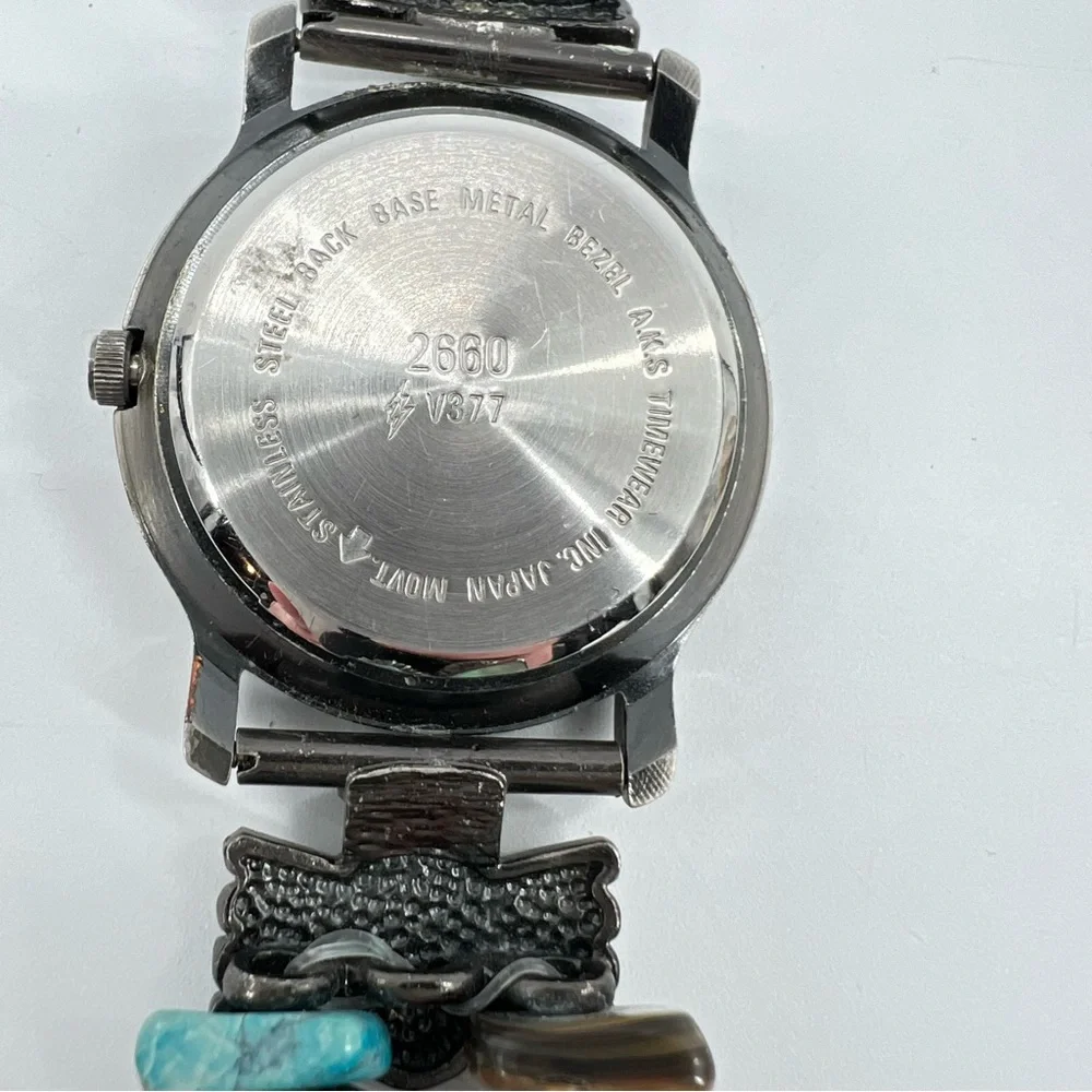 VTG 90s‎ Gitano Vintage Southwest Boho Stainless Bracelet Watch Silver Turquoise